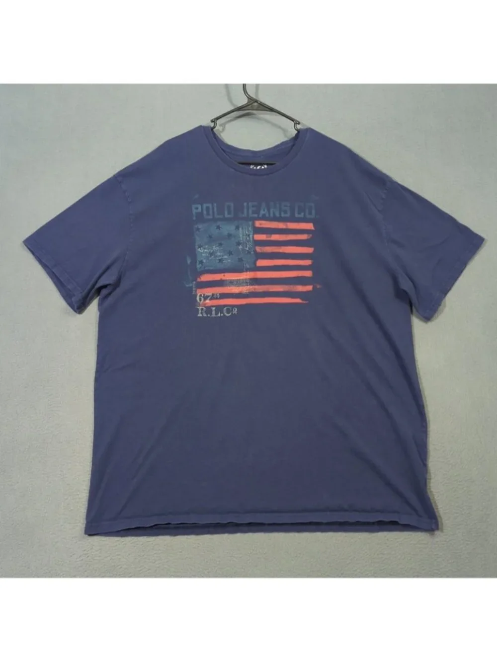 Polo Jeans Co T-Shirt Men's 3XL Blue American Flag Graphic Short Sleeve Cotton